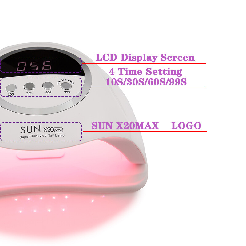 SUN X20MAX Mașină de uscător de unghii 72 LED-uri UV LED Lampă pentru unghii Gel Polish Lampă de manichiură 10/30/60/99s Timer Display LCD