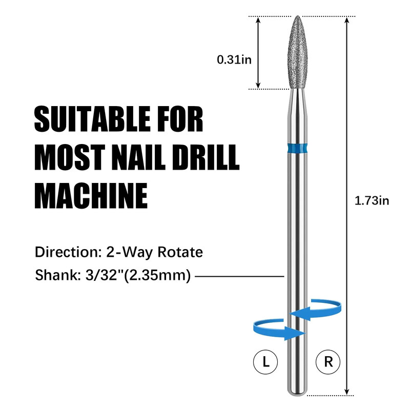 Διαμαντένια τρυπάνια νυχιών 3/32" Tornado Flame Κόφτες για μανικιούρ Περιστροφική γρέζια Αξεσουάρ τρυπανιού Spiral Nail Mills Tools
