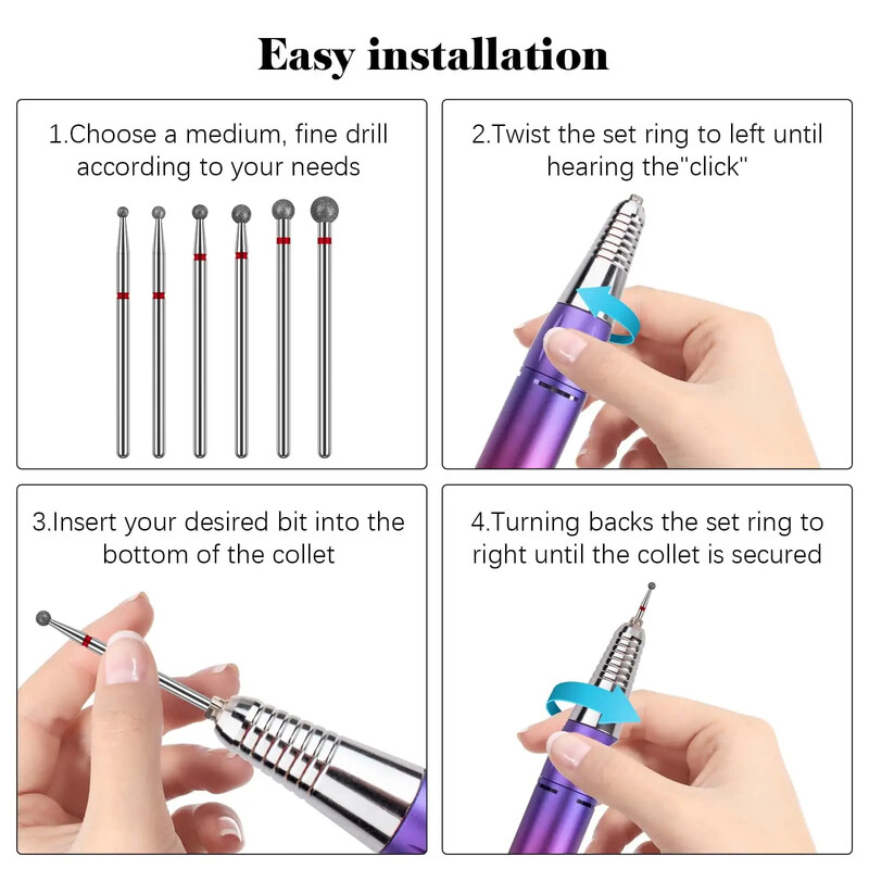 Τρυπάνια νυχιών καθαρισμού επιδερμίδας 3/32" Επαγγελματικές μύτες ηλεκτρονικής κεφαλής με διαμαντένια μπάλα για ακρυλικά εργαλεία νυχιών μανικιούρ πεντικιούρ