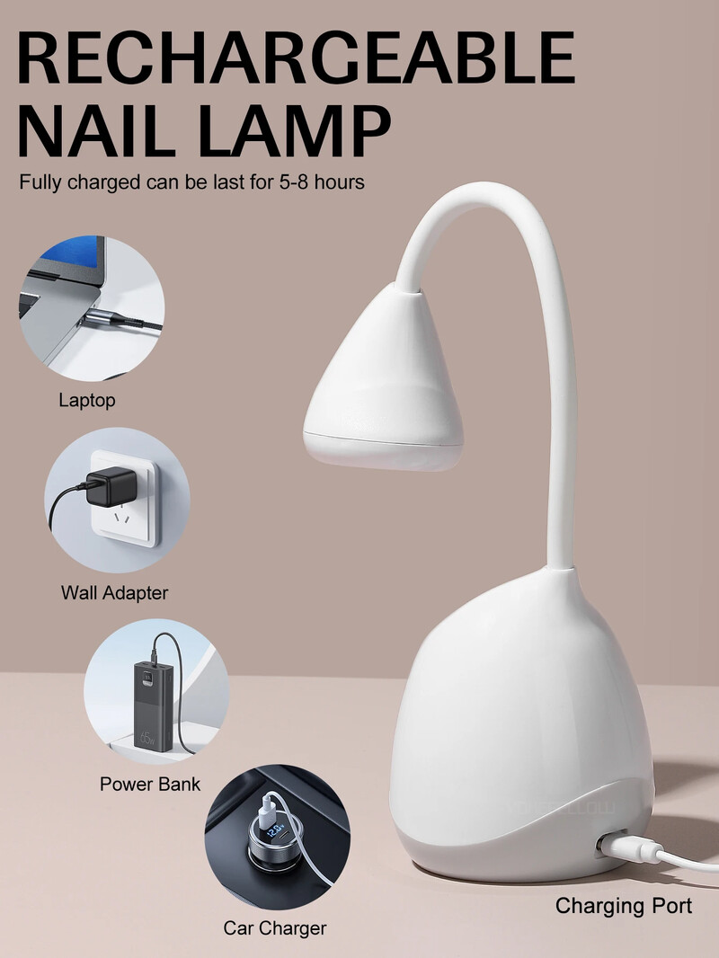 2024 Punjivo 36W UV svjetlo za nokte s 8 KOM LED svjetiljkom za gel nokte Prijenosno sušilo za nokte za sušenje gel laka USB za dom DIY
