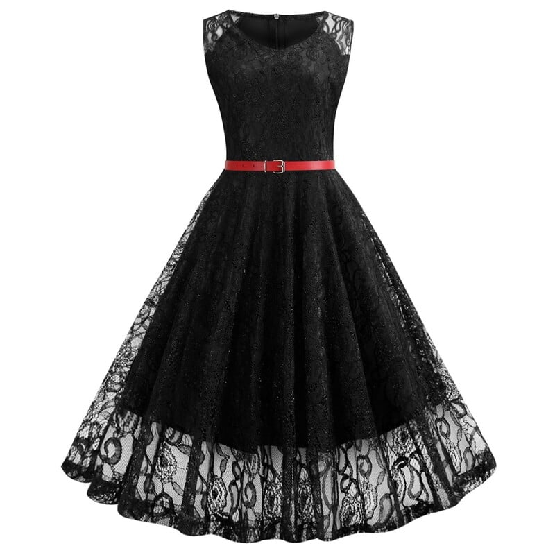 Amazon cross-border new product summer European and American retro women`s sleeveless lace dress with V-neck belt 9024