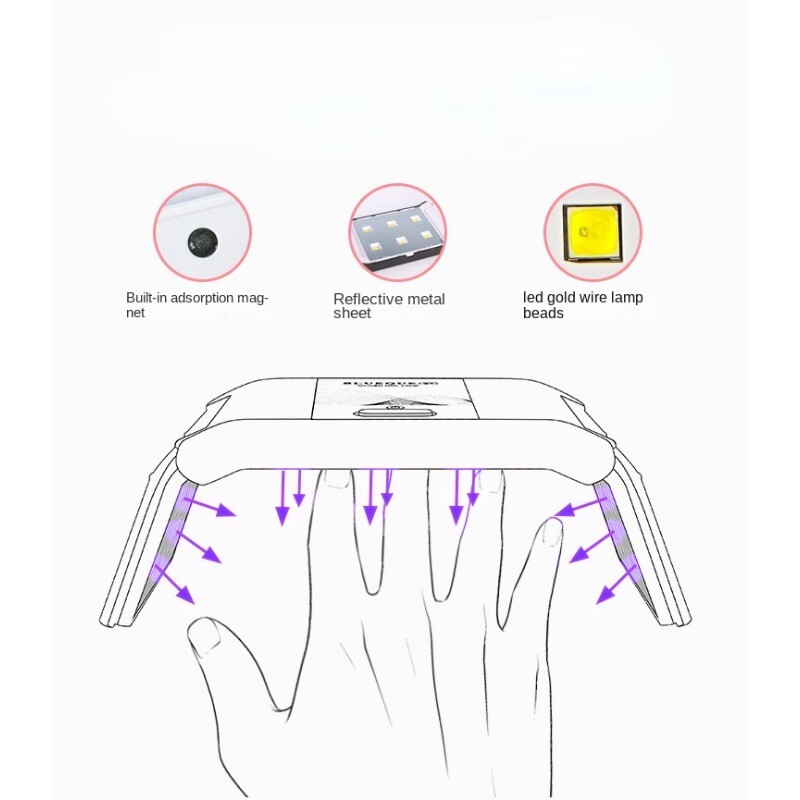 12LEDs nešiojamas UV LED nagų džiovintuvas, skirtas džiovinti nagų gelio lakas sulankstomas magnetinis pritraukimas išmanioji jutiklinė lempa UV šviesa nagams