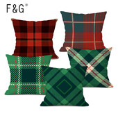 Καρό Γεωμετρικό Κάλυμμα Μαξιλαριού Λινό Υψηλής ποιότητας Πράσινο Κόκκινο Καρό Διακοσμητικό Κάλυμμα Μαξιλαριού Καναπέ Γραφείου σπιτιού 45CMx45CM