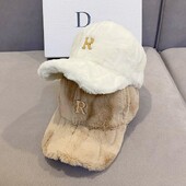 Φθινοπωρινό απλό μεταλλικό R μονόχρωμο καπέλο μπέιζμπολ με μαλλιά κουνελιού Γυναικείο καπέλο χειμερινού εξωτερικού χώρου ζεστό παχύρρευστο βελούδινο καπέλο αντηλιακού