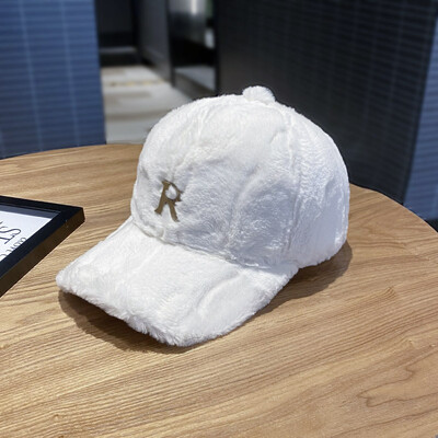 Φθινοπωρινό απλό μεταλλικό R μονόχρωμο καπέλο μπέιζμπολ με μαλλιά κουνελιού Γυναικείο καπέλο χειμερινού εξωτερικού χώρου ζεστό παχύρρευστο βελούδινο καπέλο αντηλιακού