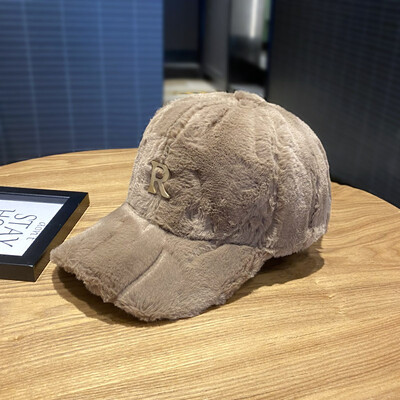Φθινοπωρινό απλό μεταλλικό R μονόχρωμο καπέλο μπέιζμπολ με μαλλιά κουνελιού Γυναικείο καπέλο χειμερινού εξωτερικού χώρου ζεστό παχύρρευστο βελούδινο καπέλο αντηλιακού