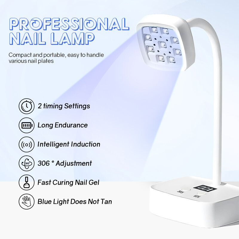 Mini UV LED įkraunama nagų lempa 27 W UV lemputė geliniams nagams Belaidis nešiojamas nagų džiovintuvas 360° pasukama poliravimo kietėjimo lempa