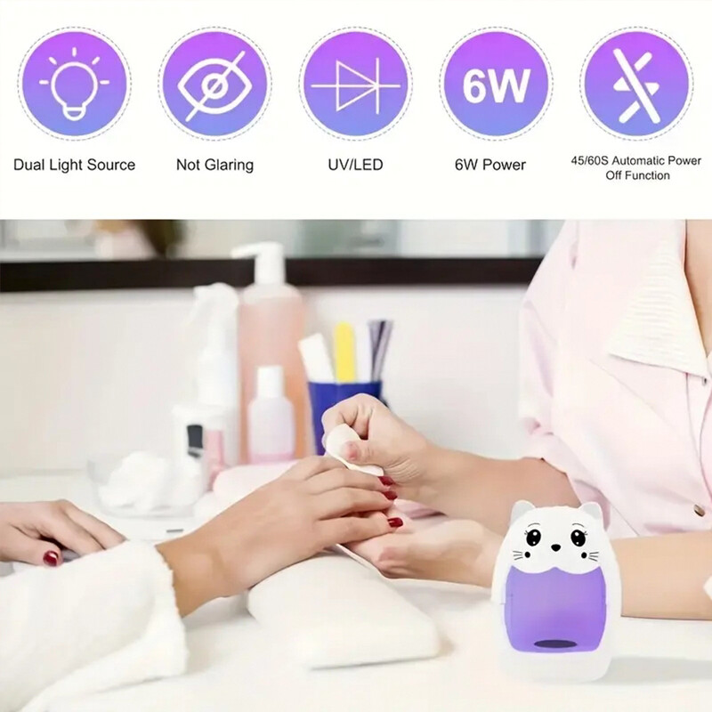 LULAA Mini UV LED lampa u obliku slatke mačke, brzo sušenje, prijenosna svjetiljka za nokte Kućni salon Lampa za sušenje gela za umjetnike noktiju DIY