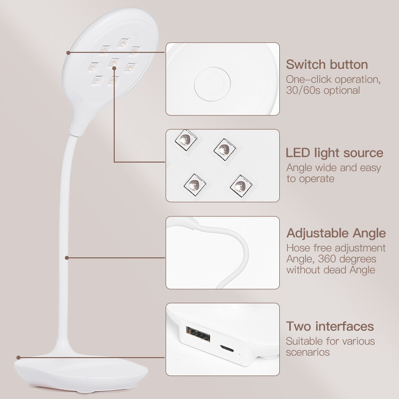Uscător de unghii alb de birou UV LED 16W Lampă cu manevrare gratuită Unelte de manichiură pentru arta unghiilor Design Lumină de întărire cu uscare rapidă pentru lac cu gel