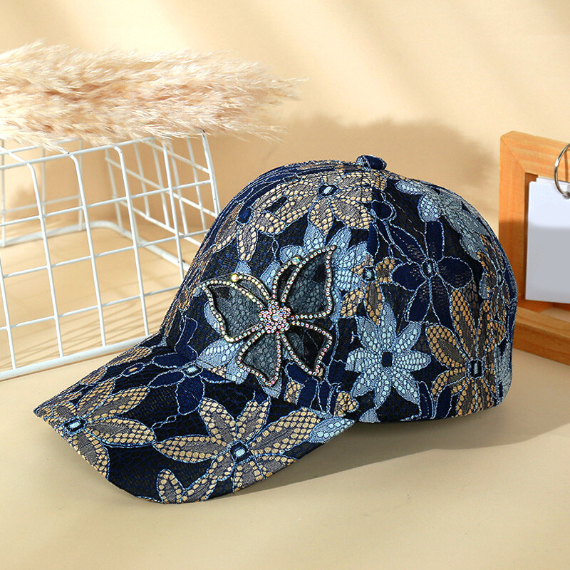 Νέα γυναικεία λουλούδια δαντέλα καπέλο μπέιζμπολ με στάμπα Γυναικείο καλοκαιρινό καπέλο ηλίου εξωτερικού χώρου Ρυθμιζόμενο περιστασιακό αντηλιακό με κεντημένα καπέλα
