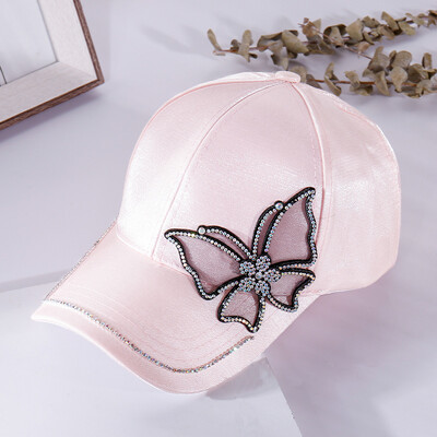 Γυαλιστερό στρας πεταλούδα κέντημα Γυναικείο καπέλο μπέιζμπολ μόδας μεταξωτό σατέν καπέλο ηλίου Άνοιξη Καλοκαίρι Casual ρυθμιζόμενα καπέλα εξωτερικού χώρου
