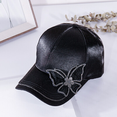 Γυαλιστερό στρας πεταλούδα κέντημα Γυναικείο καπέλο μπέιζμπολ μόδας μεταξωτό σατέν καπέλο ηλίου Άνοιξη Καλοκαίρι Casual ρυθμιζόμενα καπέλα εξωτερικού χώρου