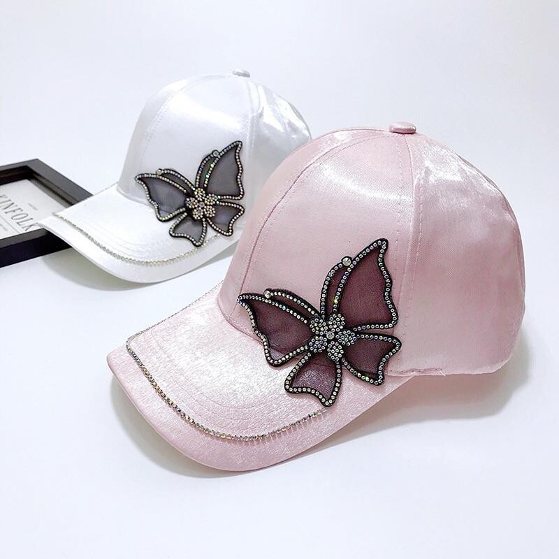 Γυαλιστερό στρας πεταλούδα κέντημα Γυναικείο καπέλο μπέιζμπολ μόδας μεταξωτό σατέν καπέλο ηλίου Άνοιξη Καλοκαίρι Casual ρυθμιζόμενα καπέλα εξωτερικού χώρου