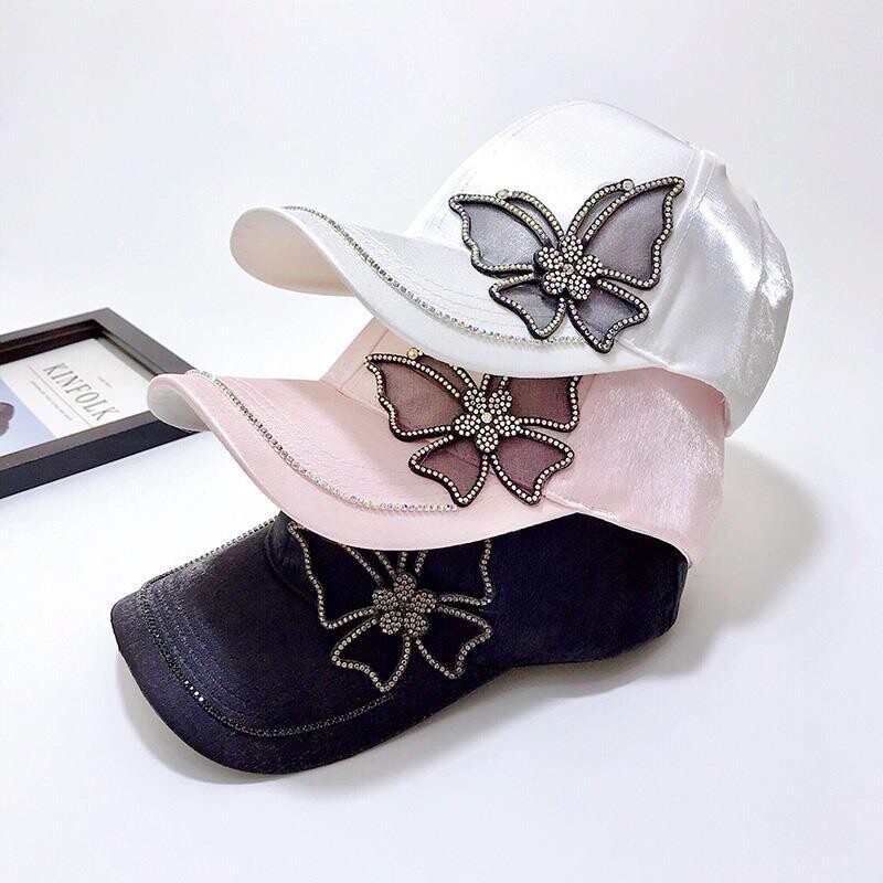 Γυαλιστερό στρας πεταλούδα κέντημα Γυναικείο καπέλο μπέιζμπολ μόδας μεταξωτό σατέν καπέλο ηλίου Άνοιξη Καλοκαίρι Casual ρυθμιζόμενα καπέλα εξωτερικού χώρου