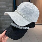 Ženska ljetna modna slatka mrežasta prozračna bejzbolska kapa za zaštitu od sunca s bisernim dijamantima Elegantna kapa za sunčanje Street Rebound Kapa