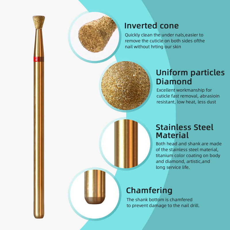 HYTOOS 3mm Αντεστραμμένο κωνικό τρυπάνι καθαρού νυχιού, μύτες από τιτάνιο ρωσικό διαμάντι για νύχια Dead Skin Cleaner Accessories