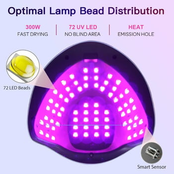 Λάμπα νυχιών 300W 72 Beads UV LED Επαγγελματικό στεγνωτήριο για λάμπες ωρίμανσης νυχιών με μεγάλη οθόνη αφής φώτα στεγνώματος Gel Polish Gel