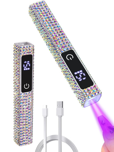 Mini rokas UV LED nagu lampa ar dimantiem pārnēsājams nagu žāvētājs želejas lakas sacietēšanai ar displeja manikīra mašīnu