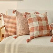 Λινές Φούντες Κάλυμμα Μαξιλαριού Πορτοκαλί Μαξιλαροθήκη Για Σαλόνι Κρεβάτι Καρέκλα Καναπέ Διακοσμητικά Μαξιλαροθήκες Διακόσμηση σπιτιού 45Χ45 30Χ50 1ΤΜ