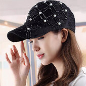 Șapcă de baseball de primăvară/vară, perle, șapcă cu șapcă cu strasuri, plasă, respirabilă, pălărie de soare pentru celebrități
