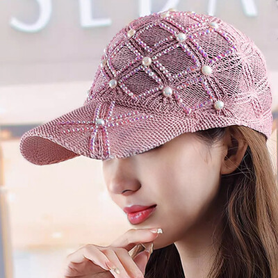 Șapcă de baseball de primăvară/vară, perle, șapcă cu șapcă cu strasuri, plasă, respirabilă, pălărie de soare pentru celebrități