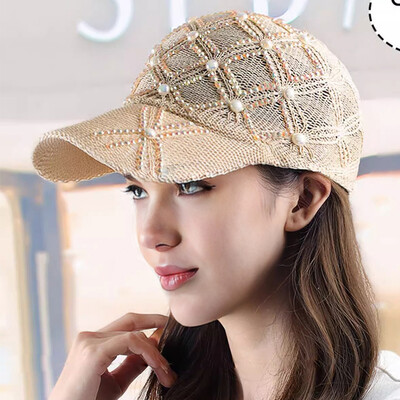 Șapcă de baseball de primăvară/vară, perle, șapcă cu șapcă cu strasuri, plasă, respirabilă, pălărie de soare pentru celebrități