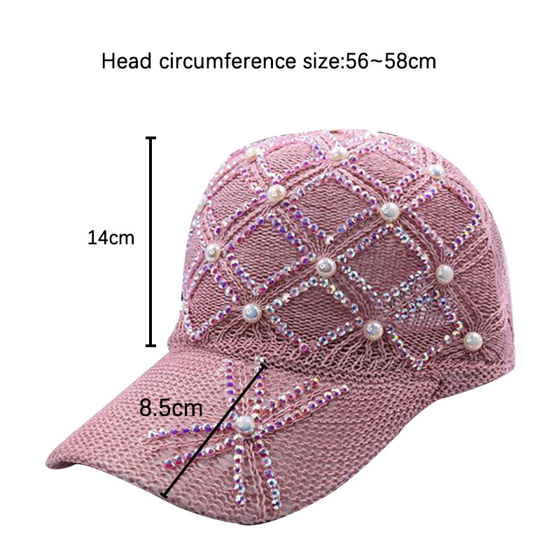 Șapcă de baseball de primăvară/vară, perle, șapcă cu șapcă cu strasuri, plasă, respirabilă, pălărie de soare pentru celebrități