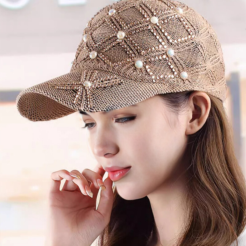 Șapcă de baseball de primăvară/vară, perle, șapcă cu șapcă cu strasuri, plasă, respirabilă, pălărie de soare pentru celebrități