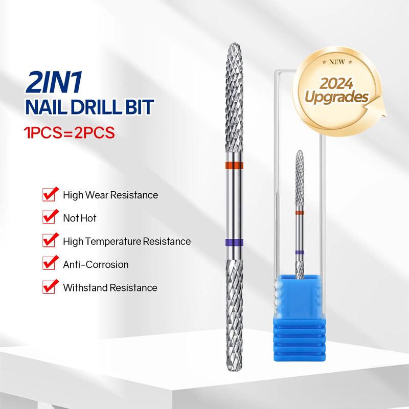 Dupla fejű volfrámkarbid körömfúró elektromos manikűr szerszám 2 az 1-ben körömmaró EFile körömgél lakk eltávolítóhoz