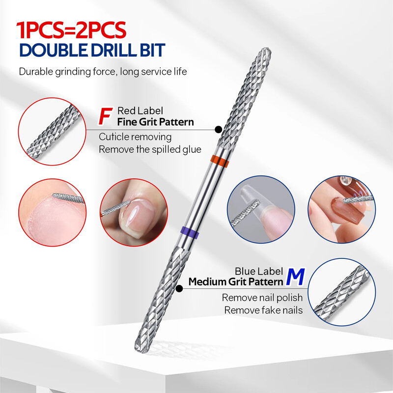 Dupla fejű volfrámkarbid körömfúró elektromos manikűr szerszám 2 az 1-ben körömmaró EFile körömgél lakk eltávolítóhoz