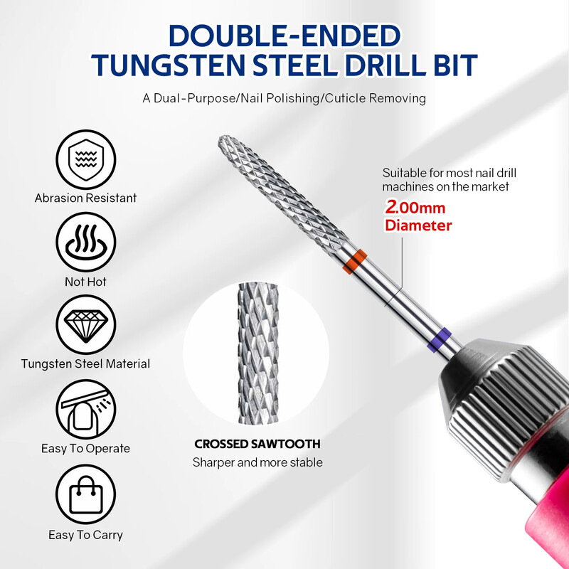 Dupla fejű volfrámkarbid körömfúró elektromos manikűr szerszám 2 az 1-ben körömmaró EFile körömgél lakk eltávolítóhoz