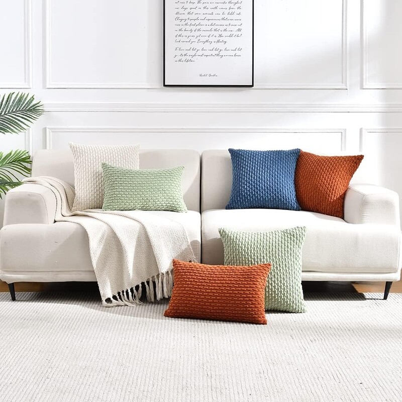 Boho prugaste ukrasne navlake za jastuke, dvostrane pahuljaste jastučnice za kauč na farmi od mekog samta, narančaste 40/45/50 CM