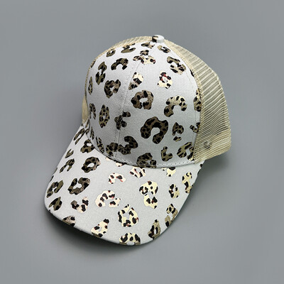 Bronzan Leopard Print Bejzbol kape s križnim repom Nove ženske prozračne suncobrane Svestrane isprane, elegantne polumrežaste kape