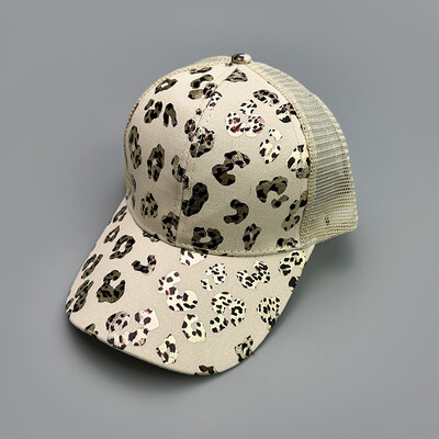 Bronzan Leopard Print Bejzbol kape s križnim repom Nove ženske prozračne suncobrane Svestrane isprane, elegantne polumrežaste kape