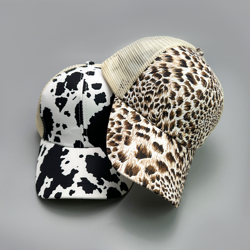 Bronzan Leopard Print Bejzbol kape s križnim repom Nove ženske prozračne suncobrane Svestrane isprane, elegantne polumrežaste kape