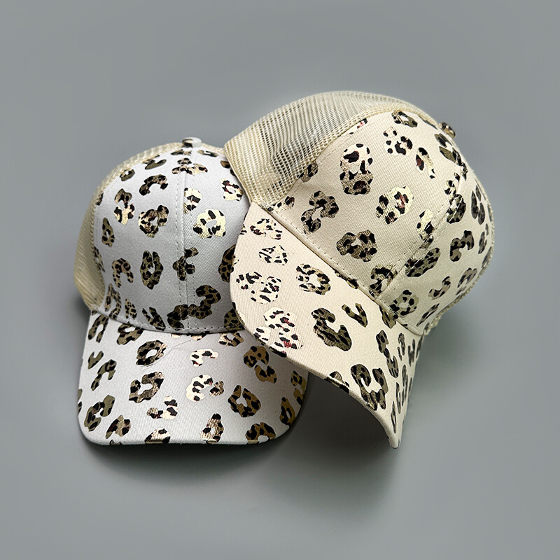 Bronzan Leopard Print Bejzbol kape s križnim repom Nove ženske prozračne suncobrane Svestrane isprane, elegantne polumrežaste kape