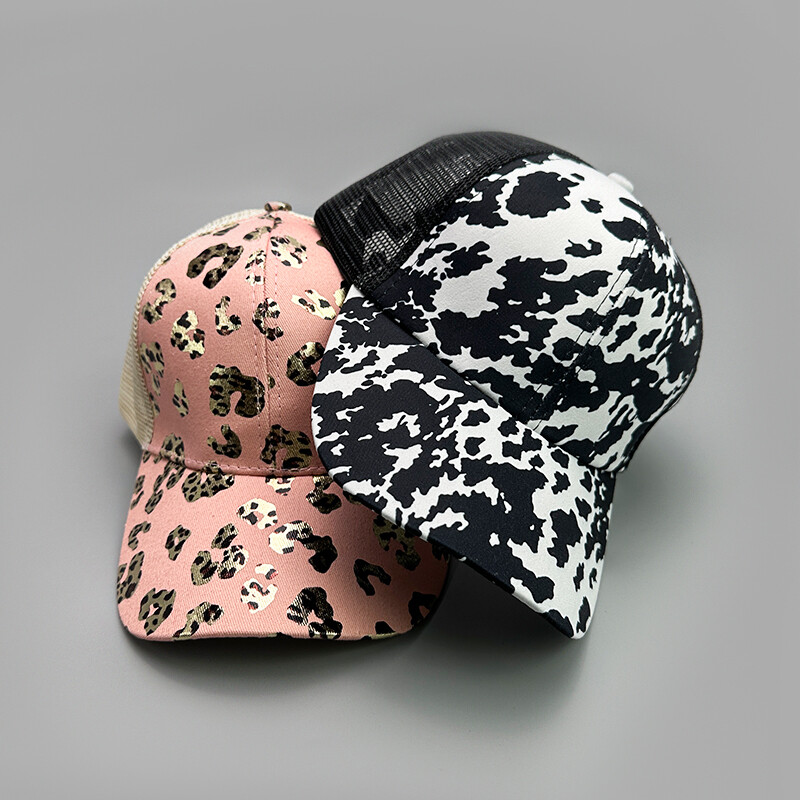 Bronzan Leopard Print Bejzbol kape s križnim repom Nove ženske prozračne suncobrane Svestrane isprane, elegantne polumrežaste kape