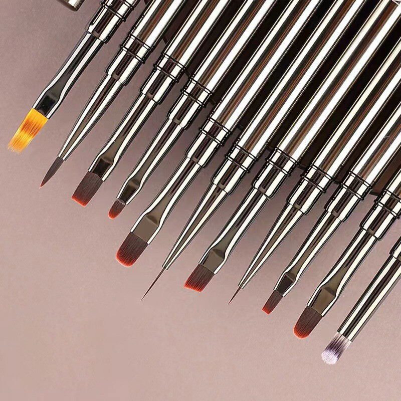 14 dydžių nagų dailės šepetėlis, metalinė rankena, nagų įdėklas Šepetys juostelių raštų dažymo teptukas akrilo UV gelio prailginimo piešimo drožyba rašiklis