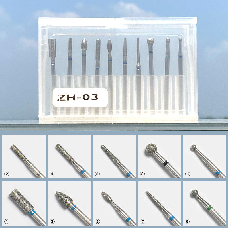 10 τμχ Σετ κεφαλής γυαλίσματος νυχιών Diamond Drill Bitsnail Ρωσικά εργαλεία γυαλίσματος Φρέζες για αφαίρεση βερνικιού gel