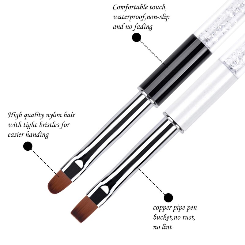 Ovalne i ravne UV četkice za geliranje noktiju s ručkom od kamenčića, profesionalne četkice za dizajn noktiju