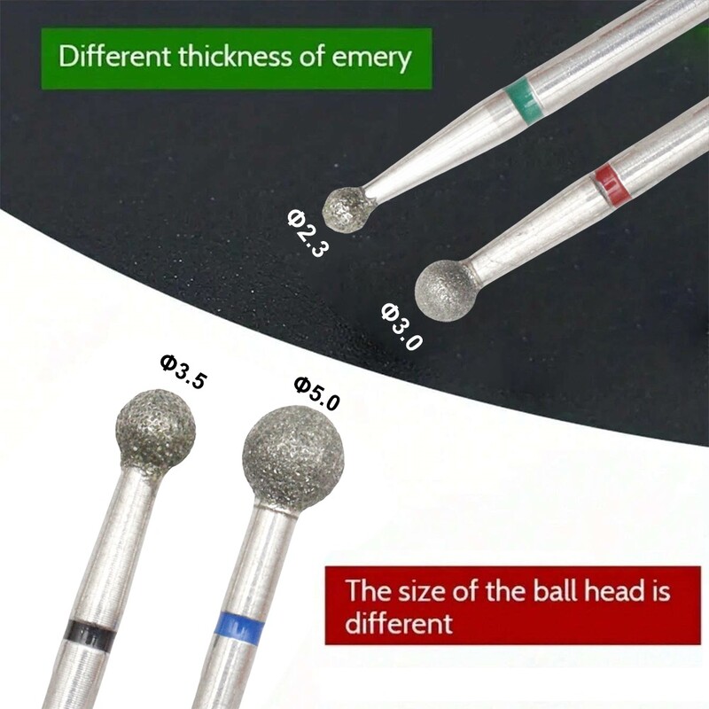 4Pcs/Set Mala kuglica 2,3/3,0/3,5/5 mm Dijamantne svrdla za nokte Električne bušilice za manikuru Glodala Kompleti turpija za pedikuru Gel Pol