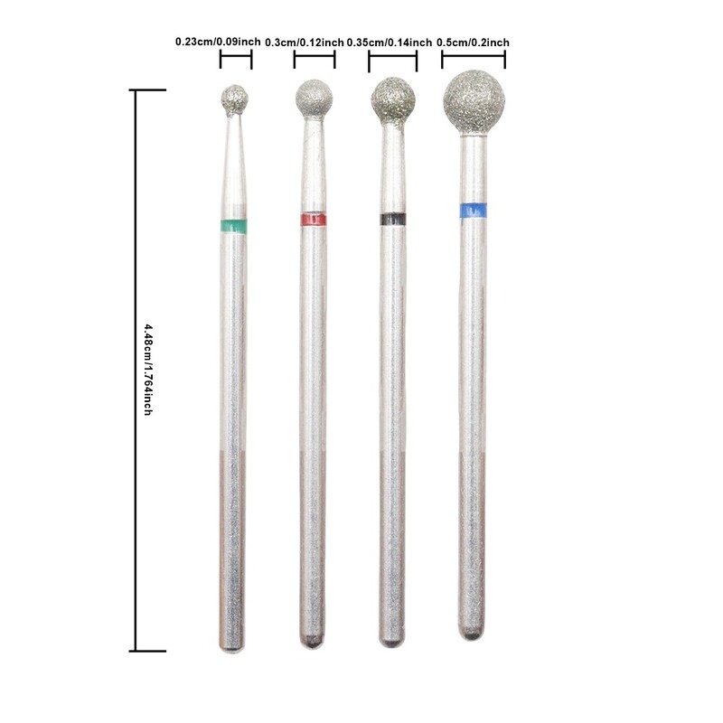 4Pcs/Set Mala kuglica 2,3/3,0/3,5/5 mm Dijamantne svrdla za nokte Električne bušilice za manikuru Glodala Kompleti turpija za pedikuru Gel Pol