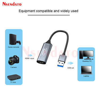 USB 2.0 3.0 Video Capture Card 4K 1080p HDMI към USB3.0 Video Grabber Capture Recorder Box за PC Компютър Камера Поточно предаване на живо