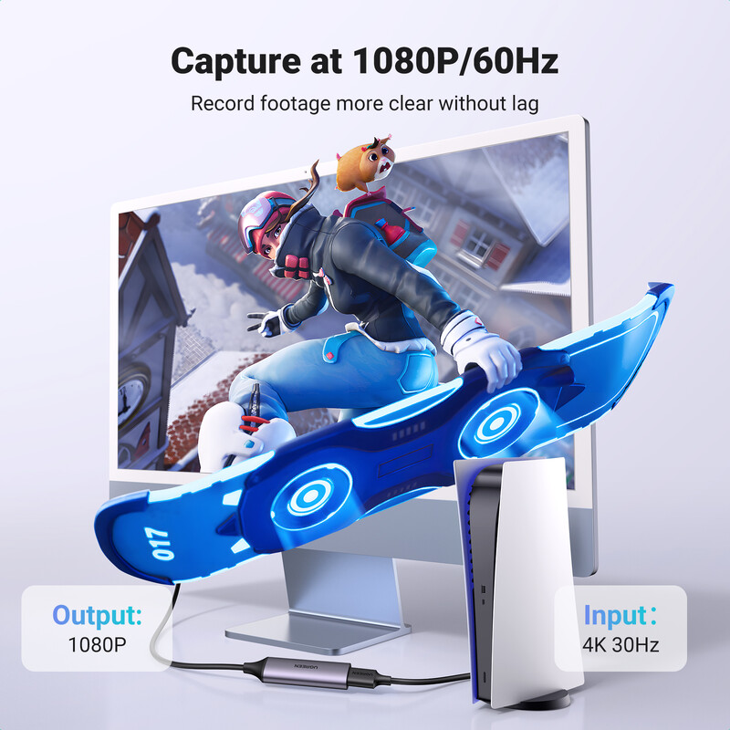 UGREEN HDMI video tveršanas karte 1080P@60Hz HDMI uz USB Type C Video Grabber Box datoram datora kamerai tiešraides ieraksts