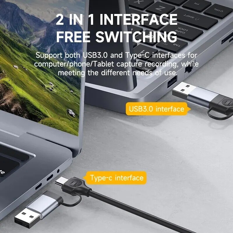 Video uztveršanas karte 4K HDMI uz USB3.0/C tipa HDMI saderīga video satvērēja kaste datoram datora kamerai tiešraides ieraksta sapulce