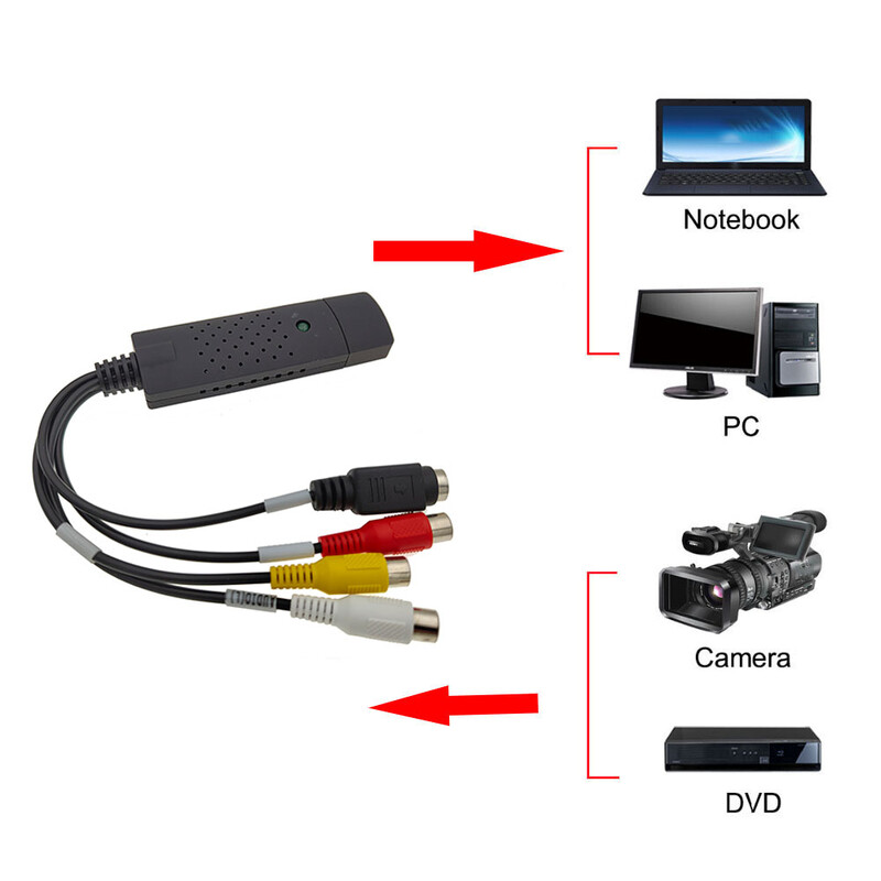 USB2.0 audio video uztveršanas kartes TV uztvērējs VHS uz DVD video tveršanas pārveidotājs priekš Win7/8/XP/Vista ar USB kabeli