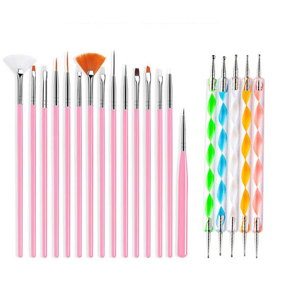 5/20Pcs Nail Art Kist Design Tip Slikanje Crtanje Carving Dotting Pen FlatFan Liner Akril Gel UV Polish Alati za manikuru