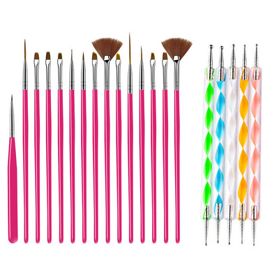 5/20Pcs Nail Art Kist Design Tip Slikanje Crtanje Carving Dotting Pen FlatFan Liner Akril Gel UV Polish Alati za manikuru
