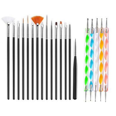 5/20Pcs Nail Art Kist Design Tip Slikanje Crtanje Carving Dotting Pen FlatFan Liner Akril Gel UV Polish Alati za manikuru
