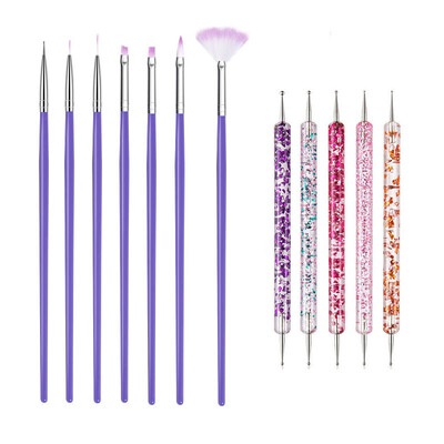 5/20Pcs Nail Art Kist Design Tip Slikanje Crtanje Carving Dotting Pen FlatFan Liner Akril Gel UV Polish Alati za manikuru